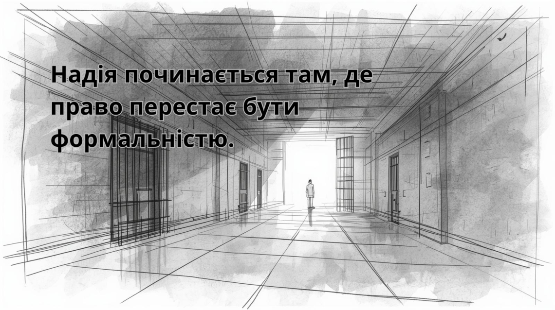 Світло в закритому просторі як метафора переходу від декларацій до реального захисту прав людини — навіть там, де свобода обмежена.