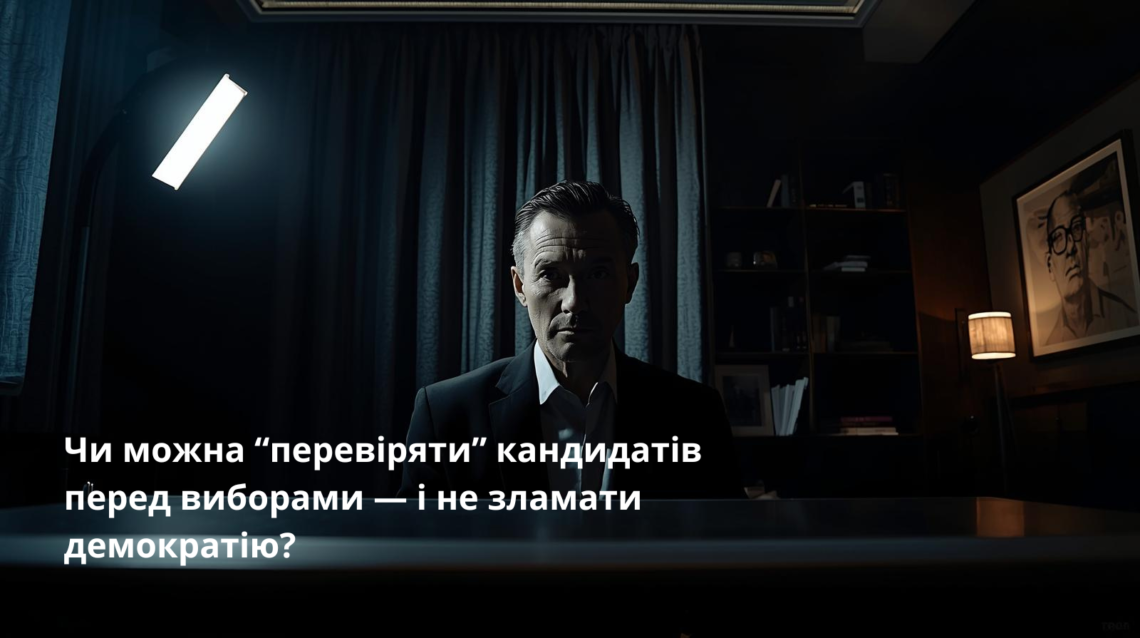 Звичайна виборча дільниця, бюлетень і людина перед рішенням — але поряд відкритий ноутбук із аналітикою. Демократія в епоху перевірки фактів і цифрової відповідальності.