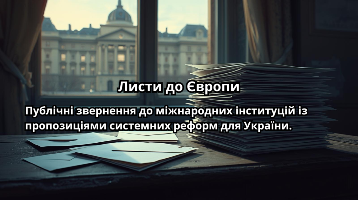 Пакет листів до міжнародних партнерів із пропозиціями реформ у виборчій системі, судочинстві та антикорупційній політиці.